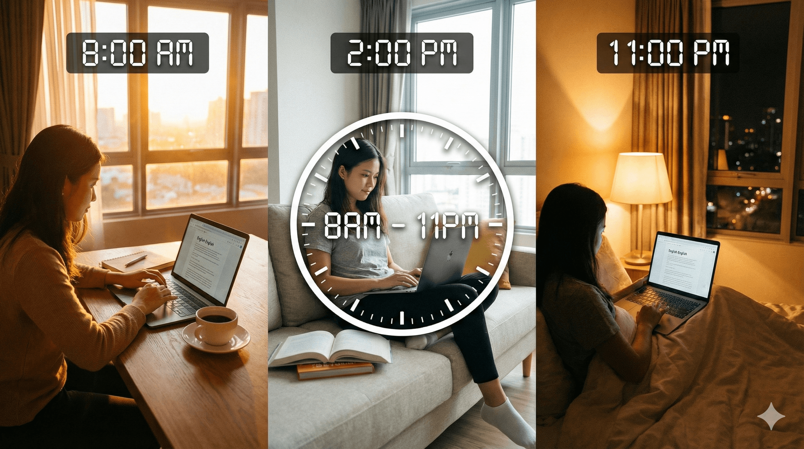 學生在不同時段彈性學習英文