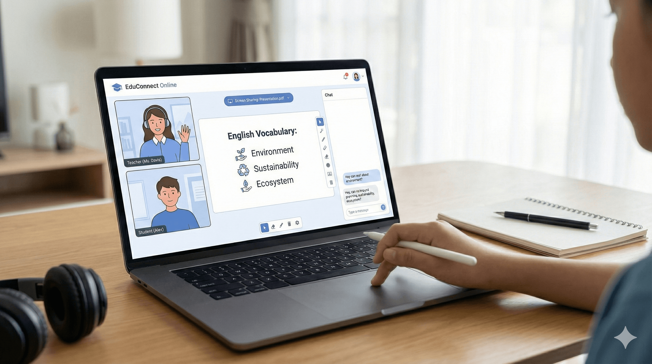 線上教室的互動白板和視訊功能